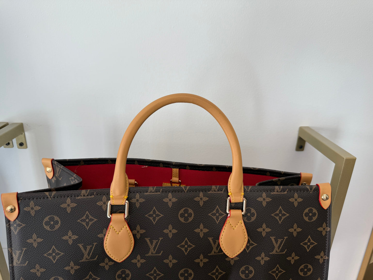 LV Inspired Sac Plat 24hrs Brown logo Leather Tote Bag Monogram Canvas