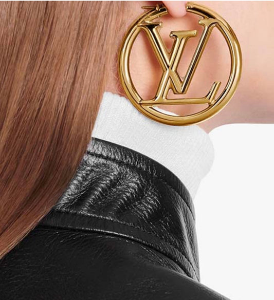 Large LV Hoop Gold Earrings 14k